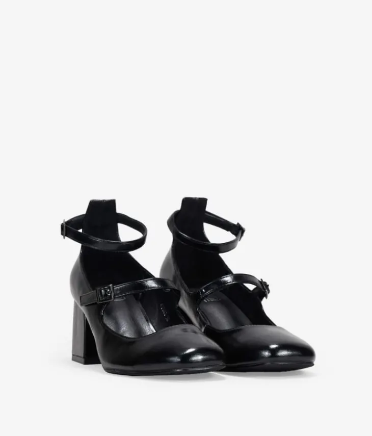 Outlet Bosanova Zapatos Mary Jane negros con doble tira y tacón