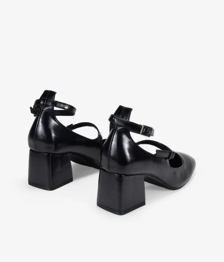Outlet Bosanova Zapatos Mary Jane negros con doble tira y tacón