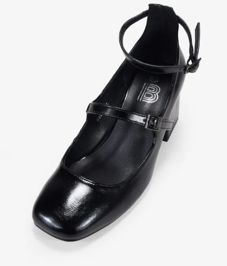 Outlet Bosanova Zapatos Mary Jane negros con doble tira y tacón