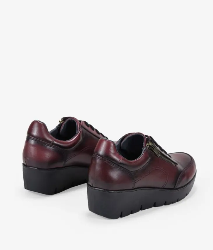 Outlet Bosanova Zapatos piel burdeos con cuña