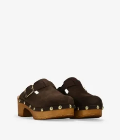 Best Bosanova Zuecos marrones en piel con tachuelas