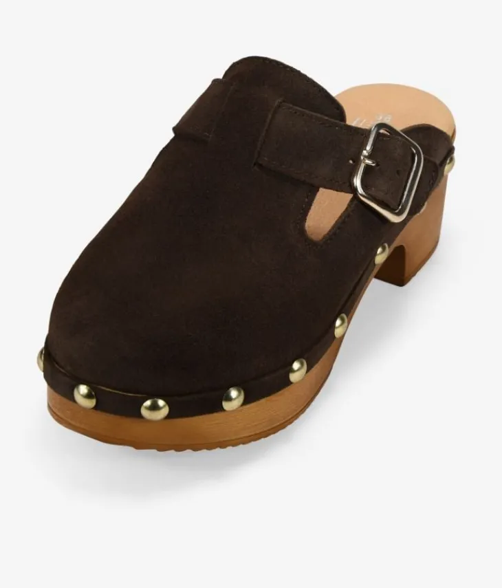 Best Bosanova Zuecos marrones en piel con tachuelas